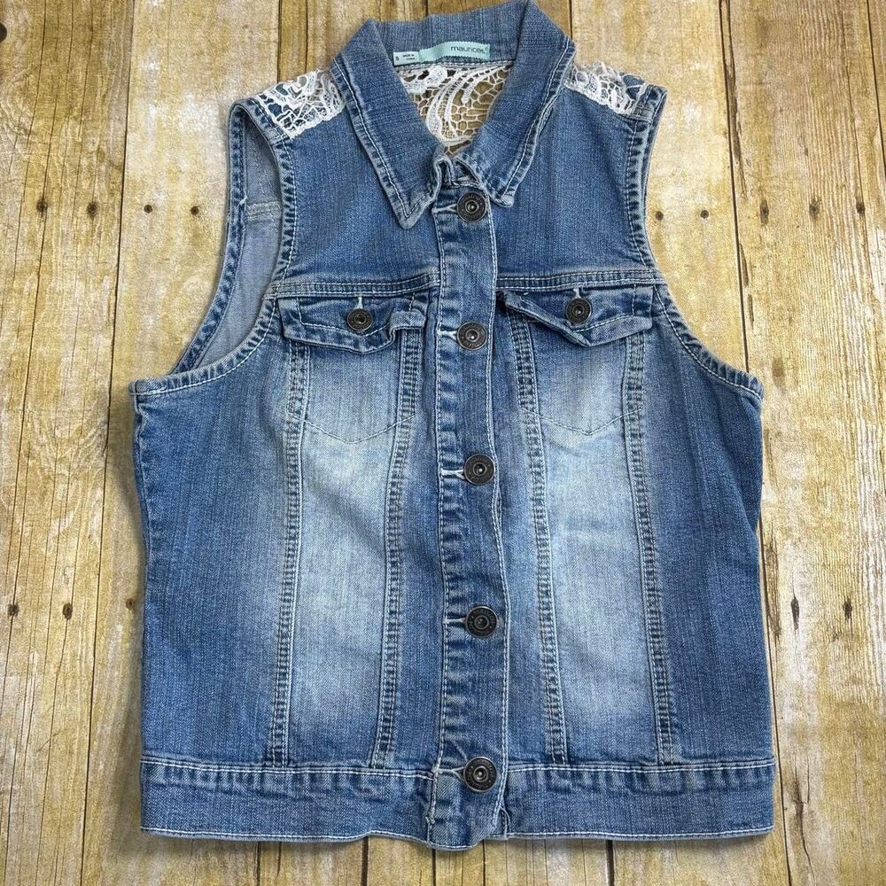 Maurices Blue Denim Vest Womens Small Lace Back